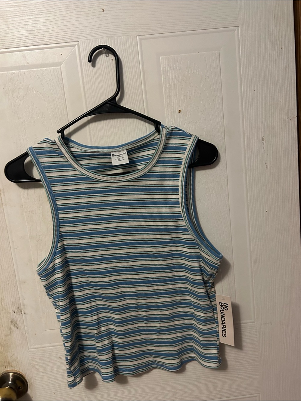 No Boundaries Blue and White Striped Ribbed Tank Top